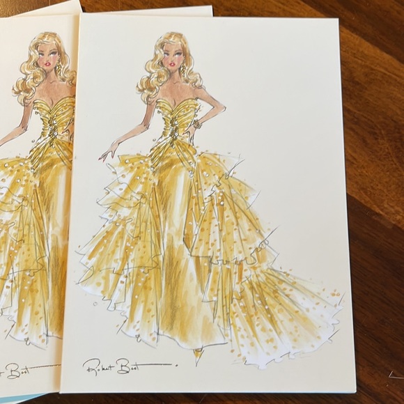 BARBIE NOTECARDS WITH ENVELOPES (GOLD STRAPLESS GOWN) ROBERT BEST - SET OF 4 - Picture 2 of 4